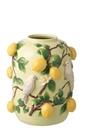 Vase Bird/Lemons Ceramic Green/Yellow Small