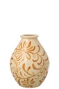 Vase Flowers Stoneware Ocher Yellow/Off-White