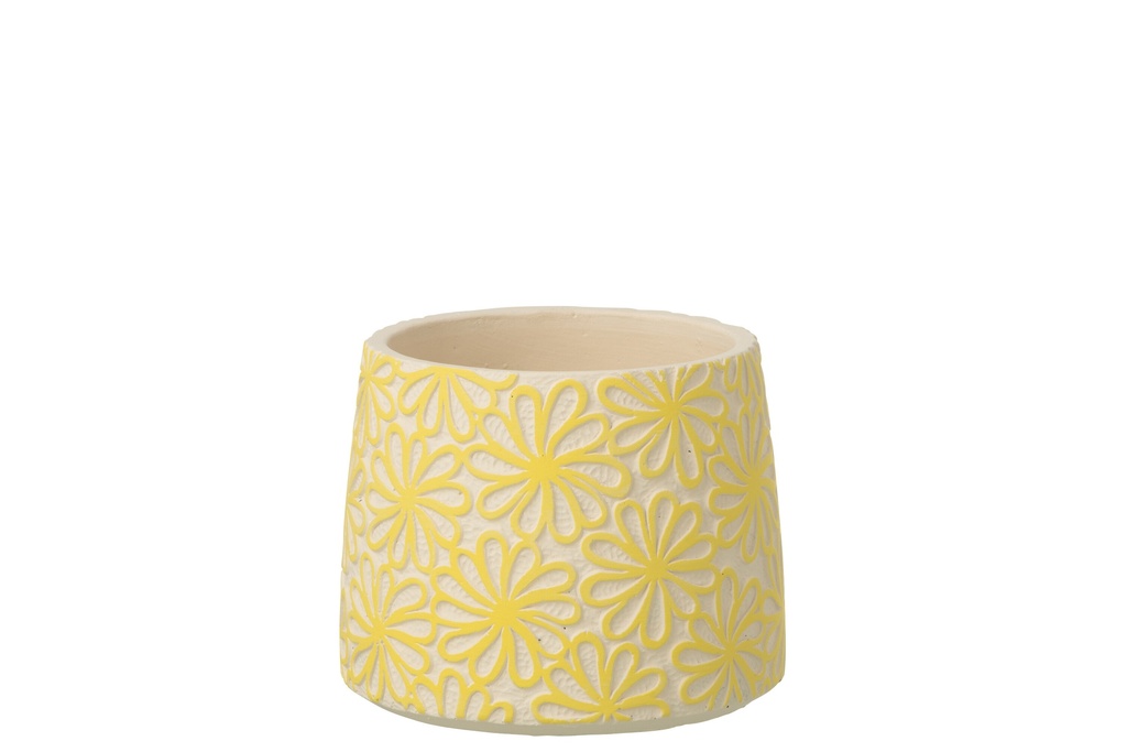 Flowerpot Round Flowers Cement Yellow