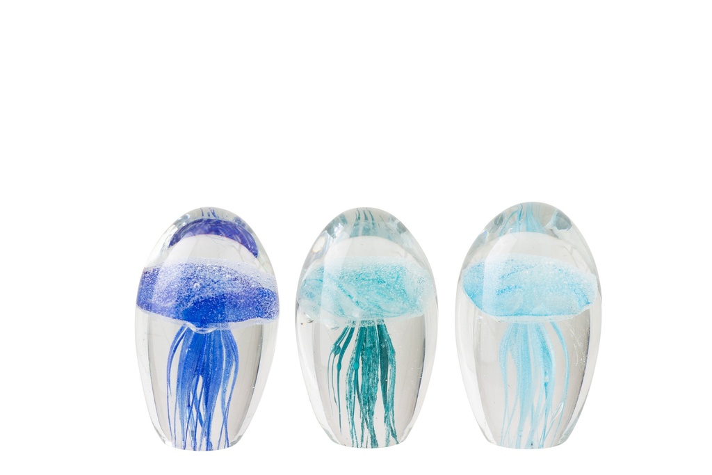 Paperweight Jellyfish Glass Blue/Turquoise Assortment