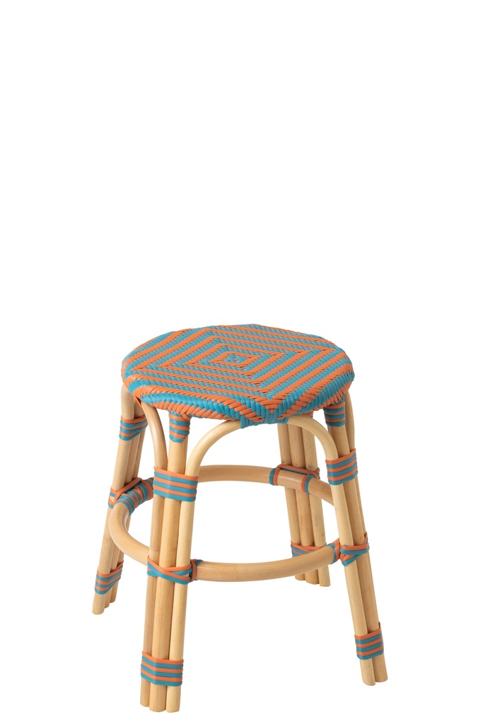 Stool Geo Rattan Orange/Turquoise