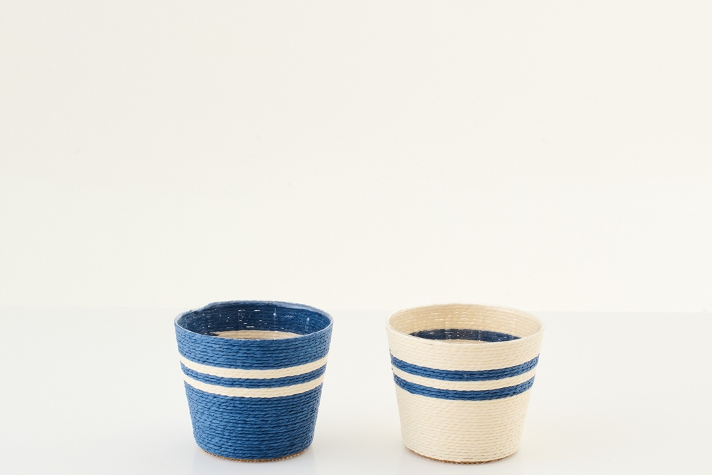 Flowerpot Striped Paper White/Dark Blue