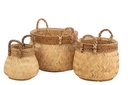 Set Of 3 Baskets+Handle Ball Bamboo+Rope