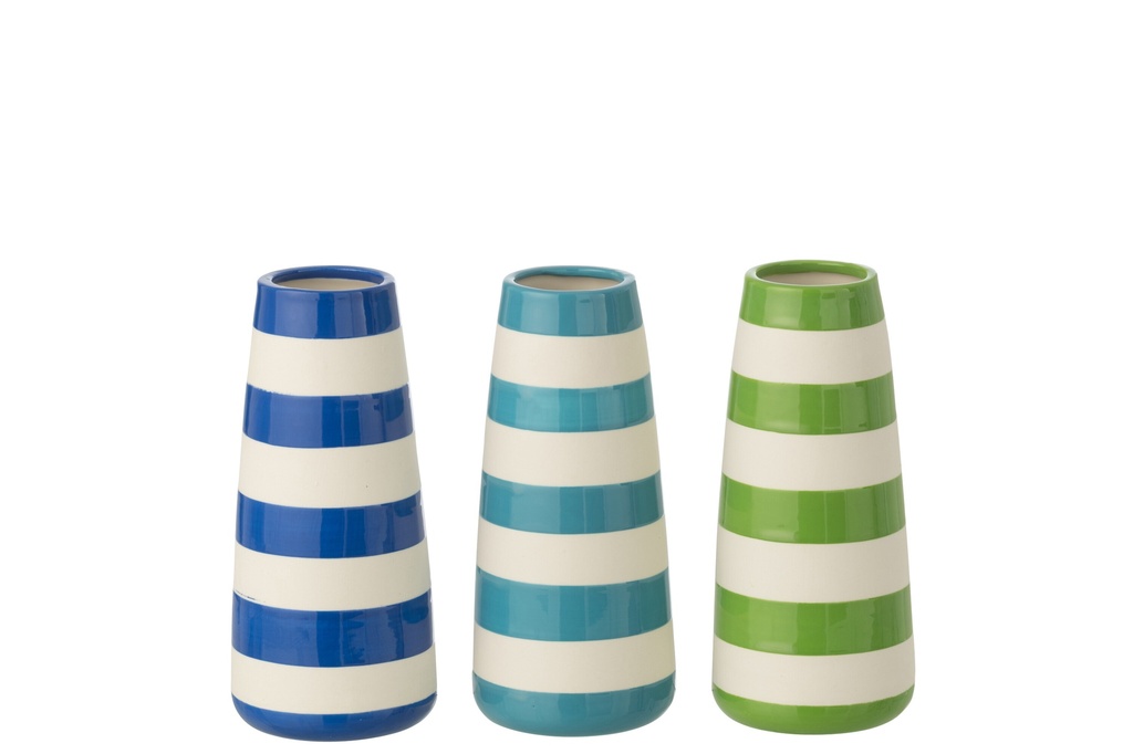 Vase Striped Porcelain Green/Blue Large