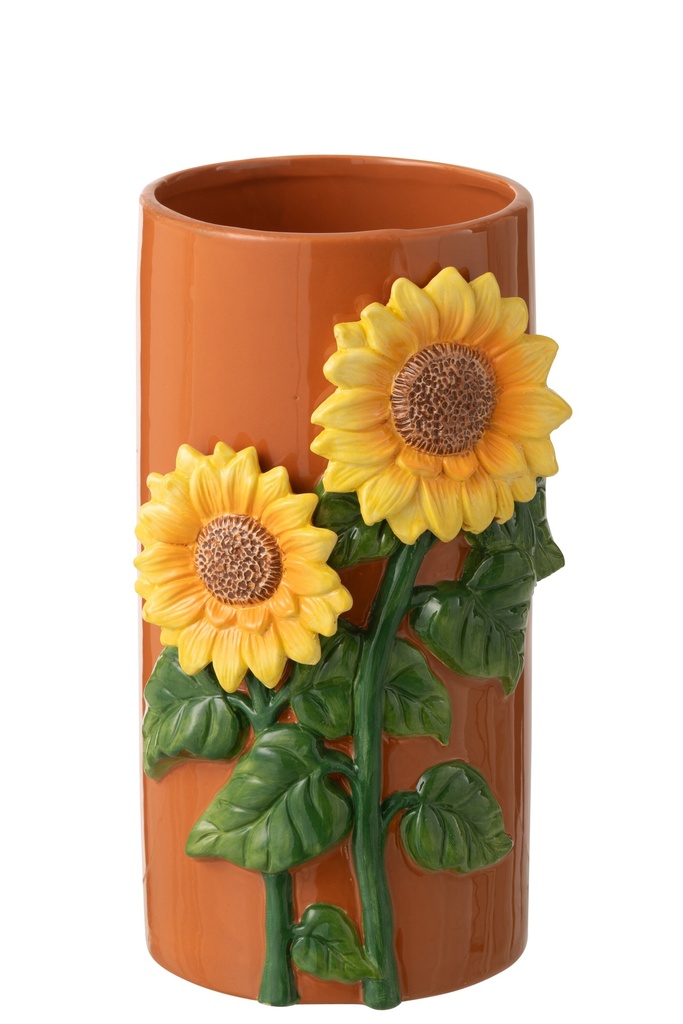 Vase Sunflower Ceramic Yellow/Brown Large