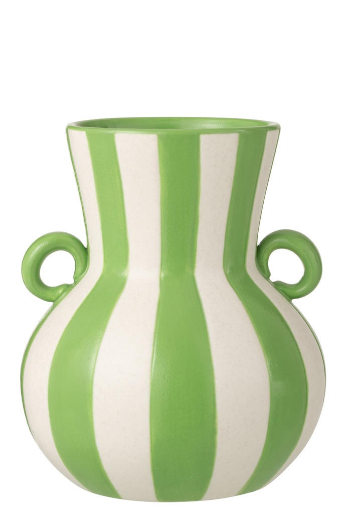 Vase Striped Ceramic Green/White