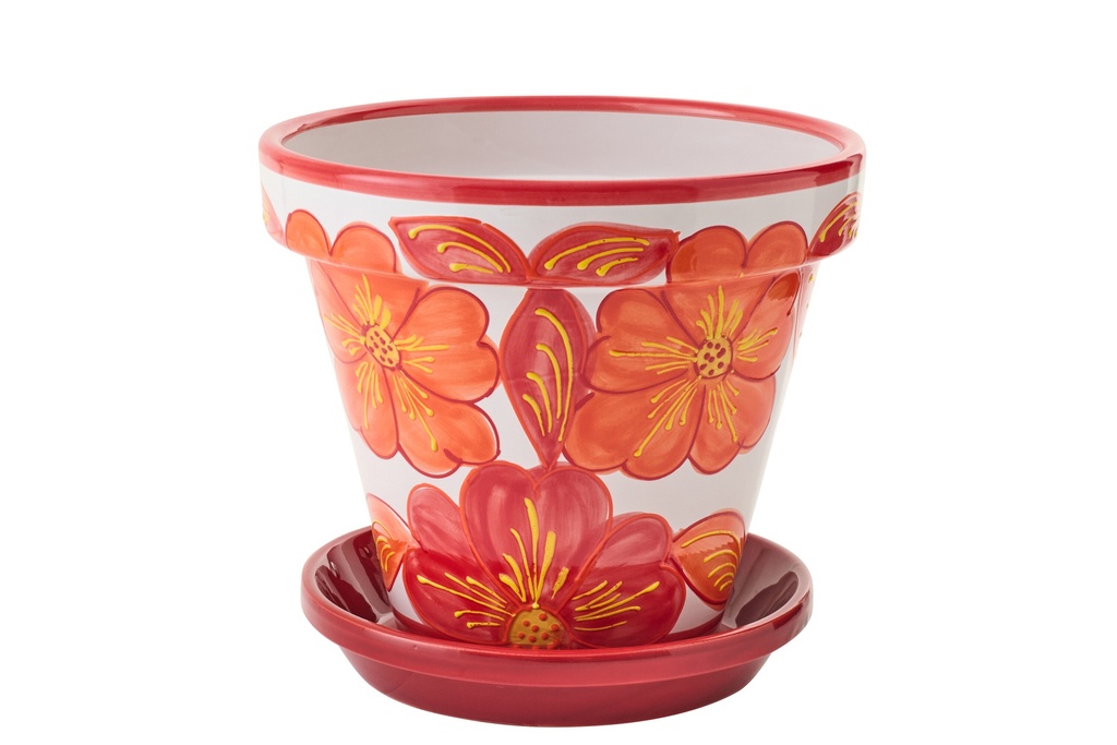 Flowerpot Ceramic Orange/White Large