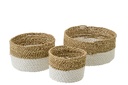 Set Of 3 Basket Seagrass Natural/White