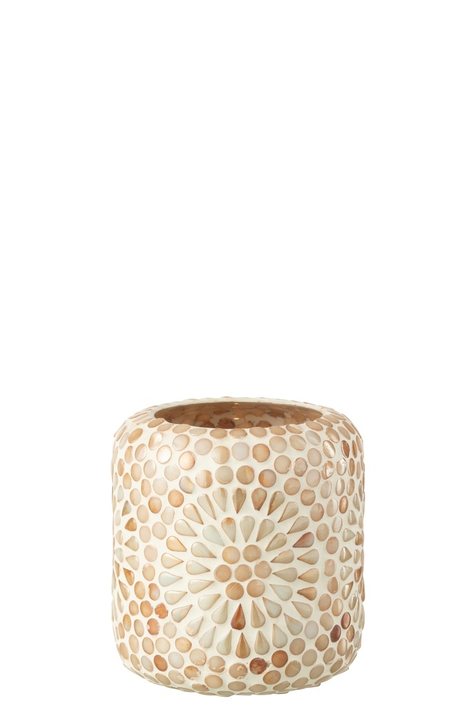Candle Holder Mosaic Glass Beige/White