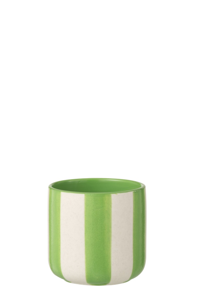 Flowerpot Striped Ceramic Green/White Small