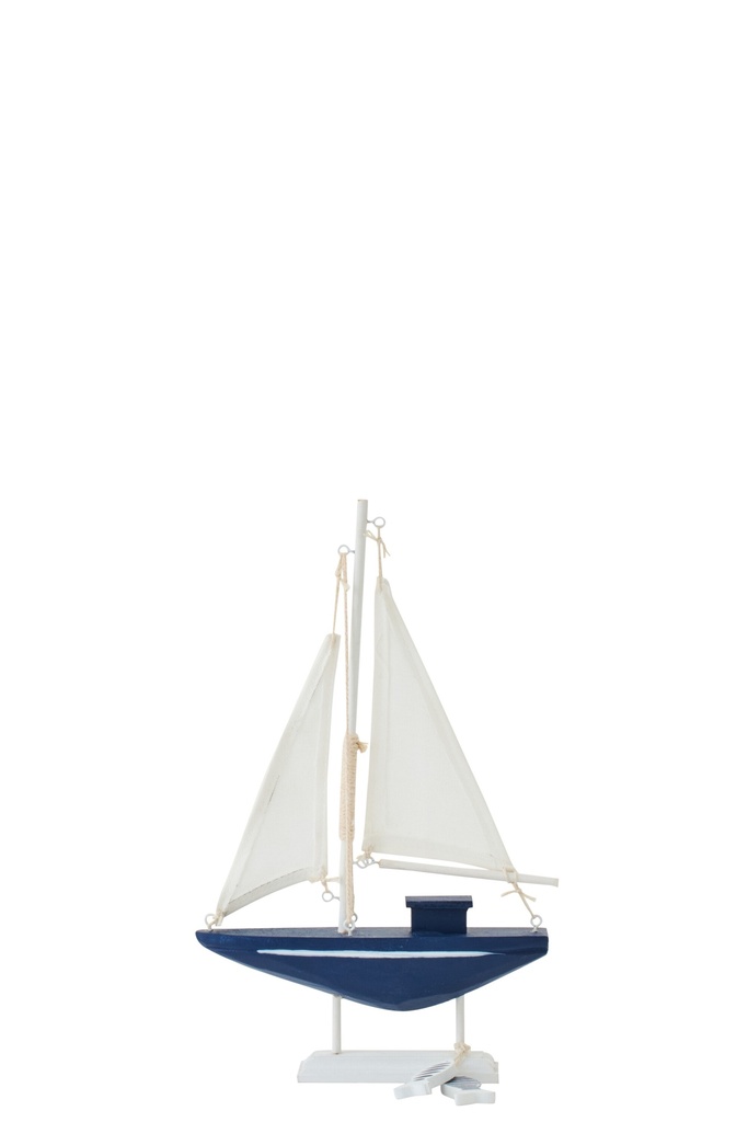 Sailboat Decorative Pinewood Blue/White Small