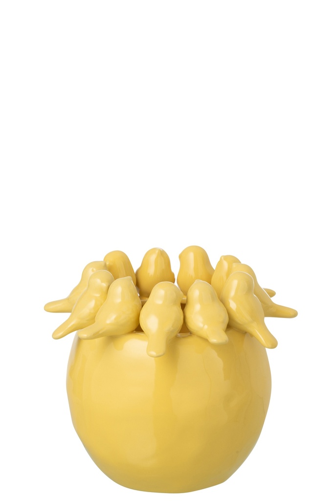 Vase Birds Stoneware Light Yellow