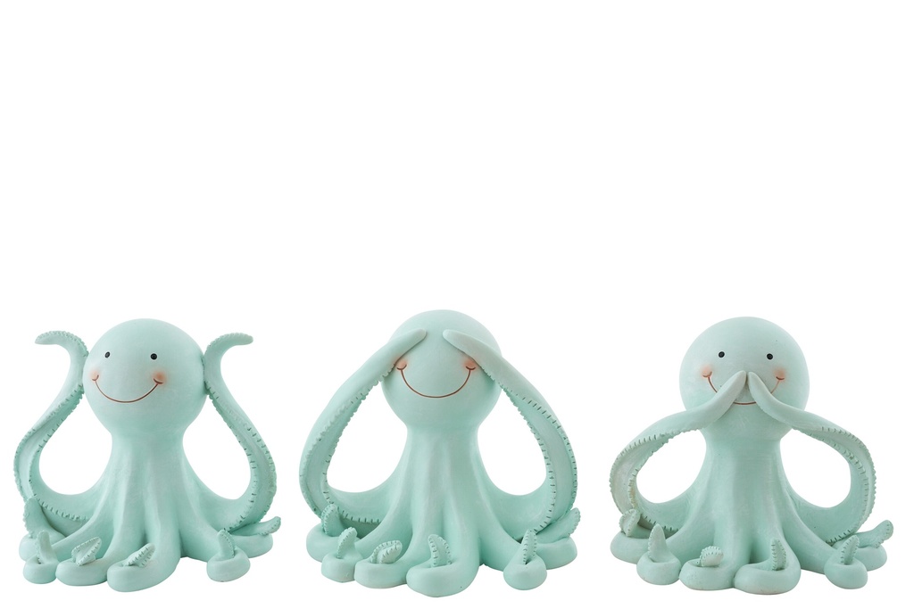 Octopus See/Hear/Speak Polyresin Light Green