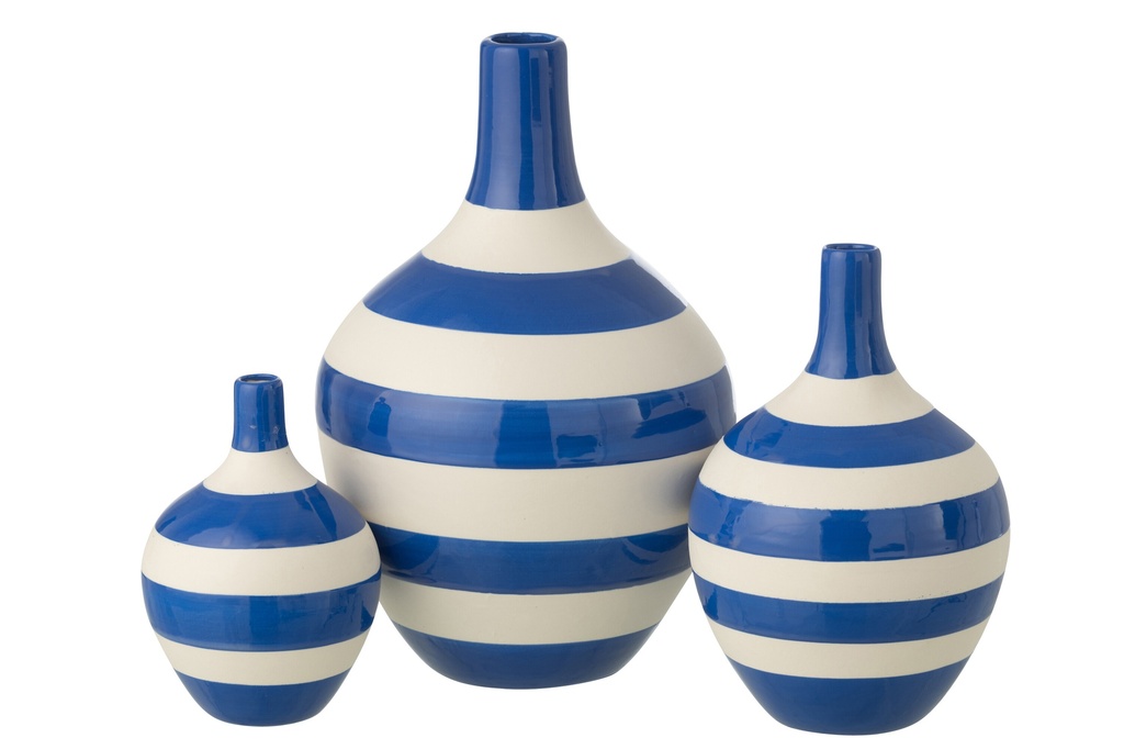 Set Of 3 Vase Striped Porcelain