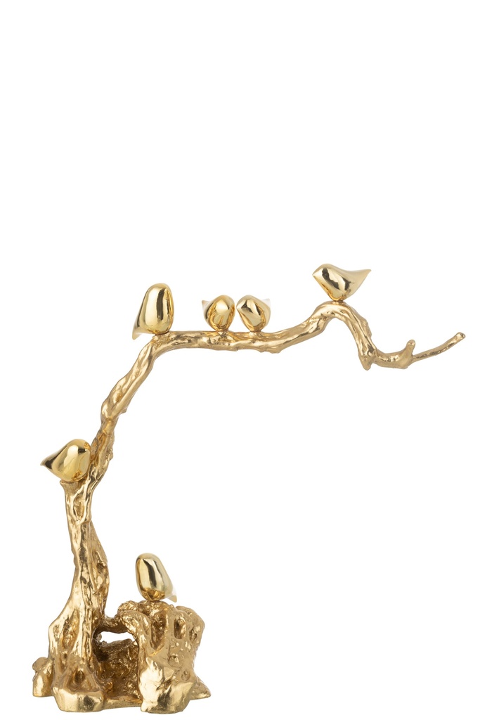 Bird On Branch Polyresin Gold