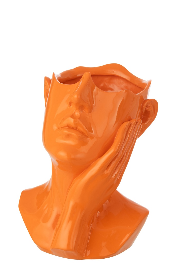 Flowerpot Woman Polyresin Dark Orange