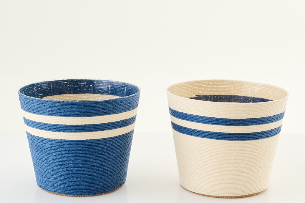 Flowerpot Striped Paper White/Dark Blue