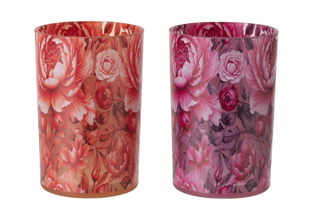 Hurricane Flowers Glass Orange/Pink Large