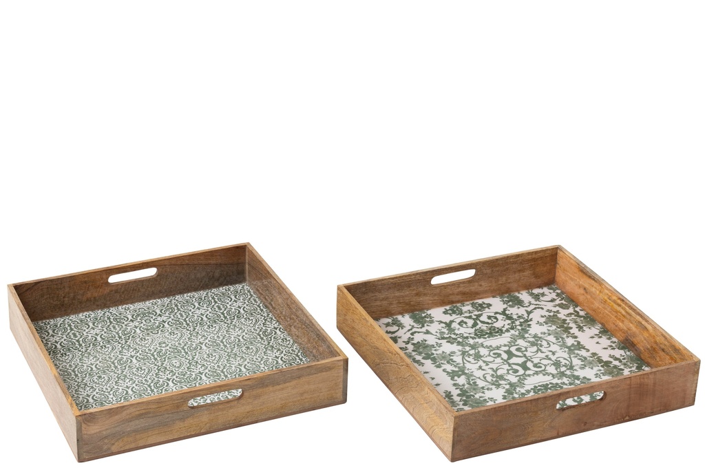 Tray Square Mango Wood Green/White