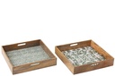 Tray Square Mango Wood Green/White