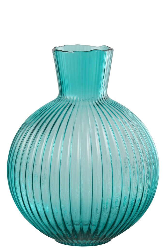 Vase Ball Ribbed Glass Turquoise