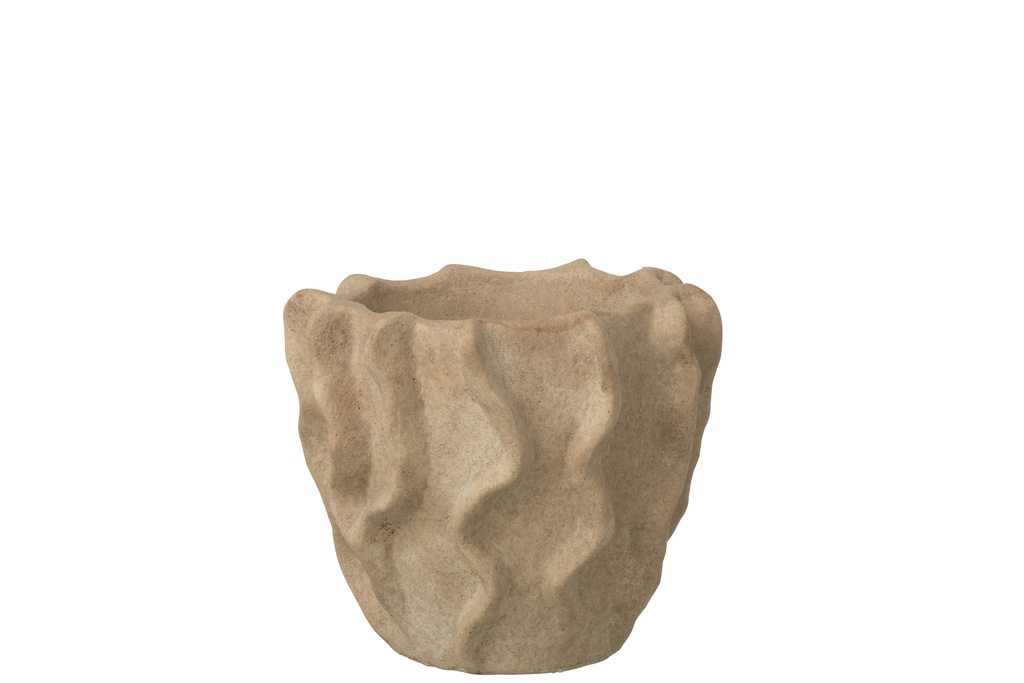Flowerpot Round Waves Cement Beige