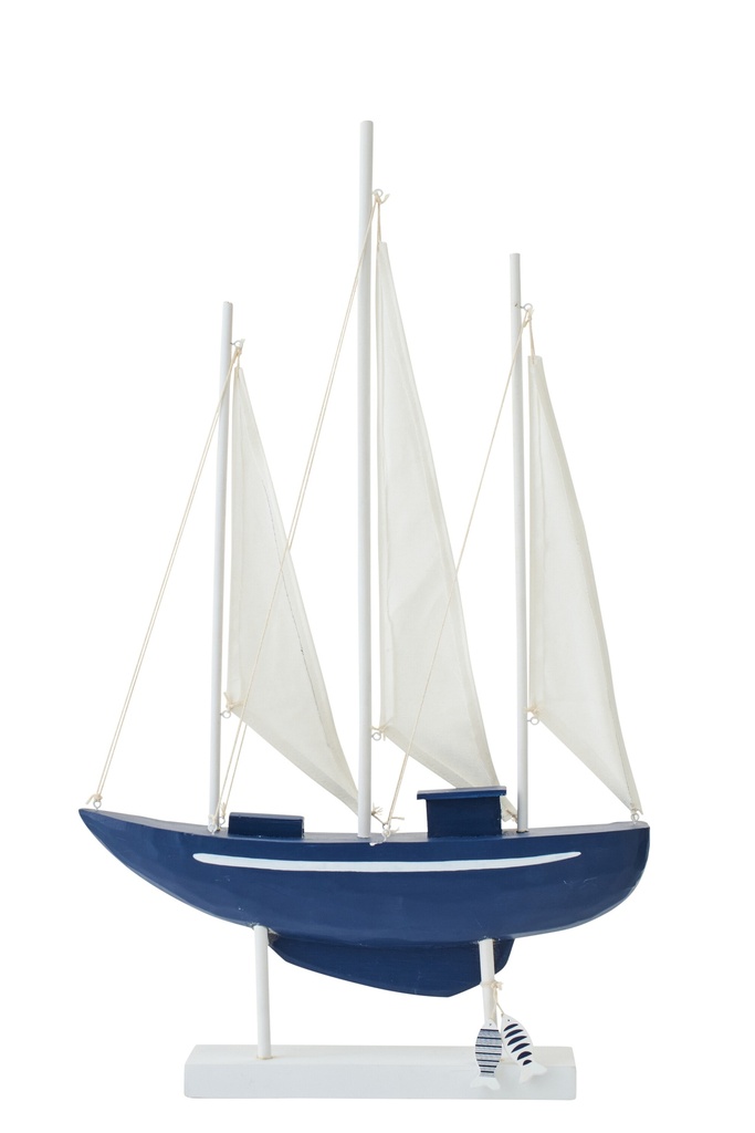 Sailboat Decorative Pinewood Blue/White Large