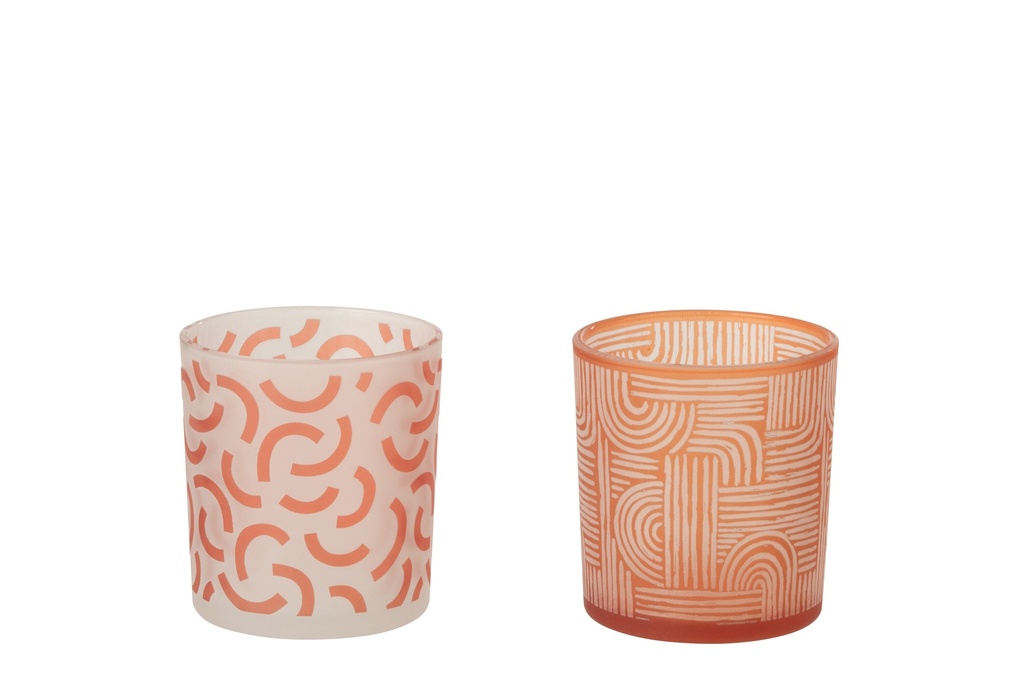 Tealight Holder Modern Glass Orange/White