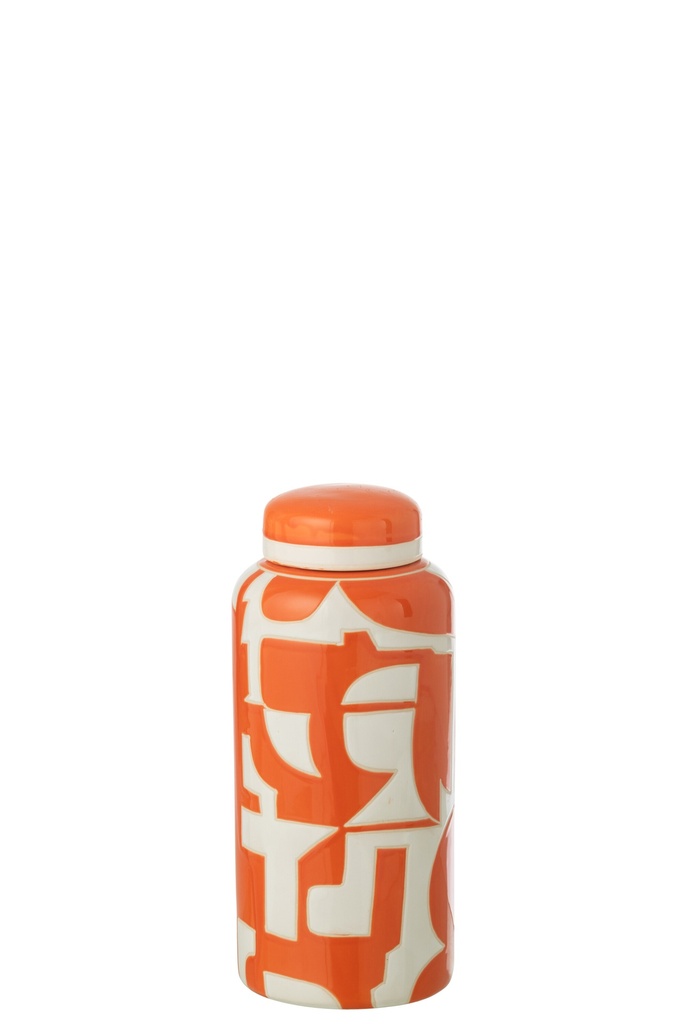Jar Decorative Geometric Porcelain White/Orange