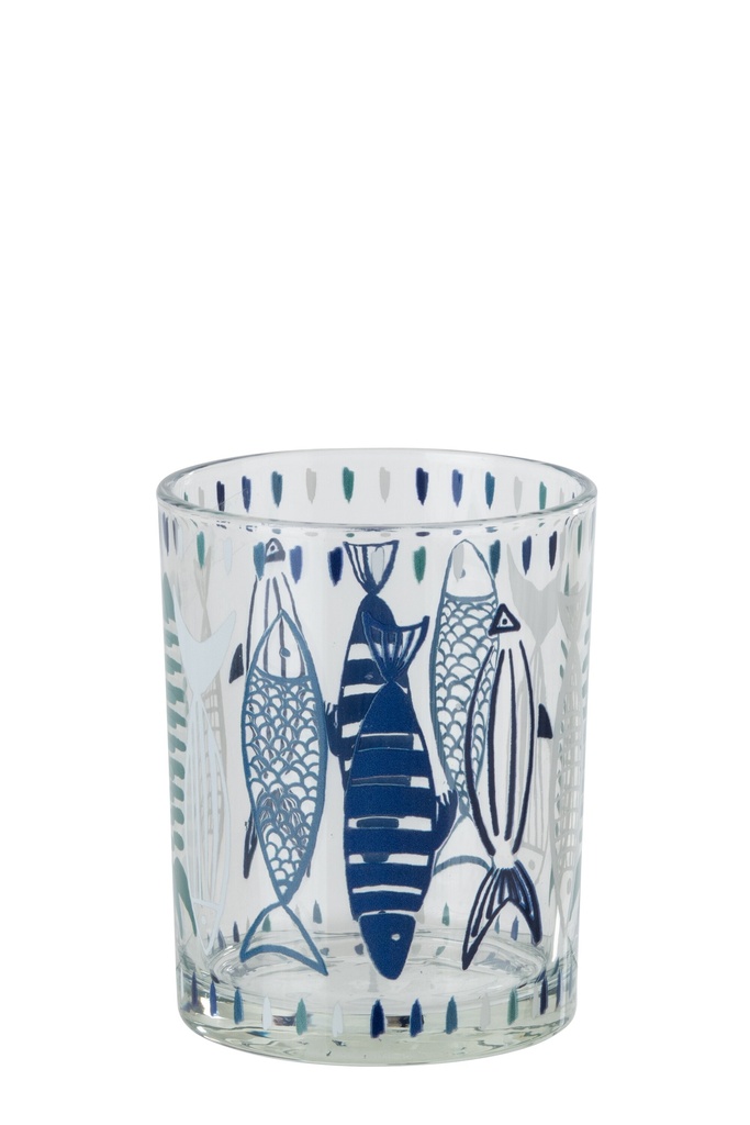Tealight Holder Fish Glass White/Blue