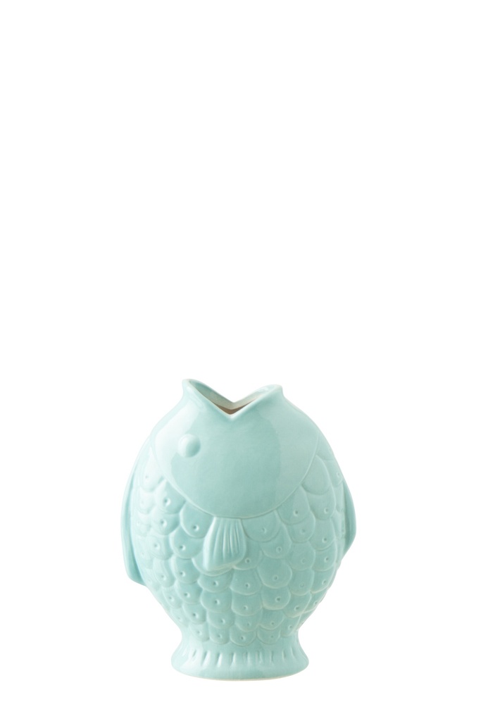 Vase Fish Wide Stoneware Turquoise
