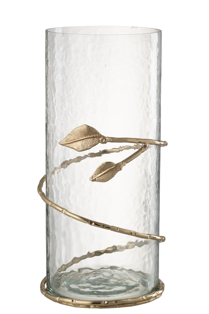Vase Leaf Wide Glass/Iron Transparent/Gold