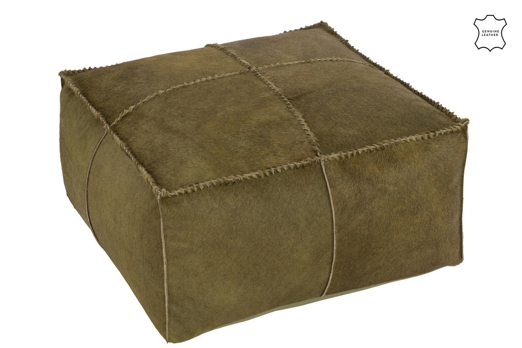 [36631] Cuir de vache pouf olive