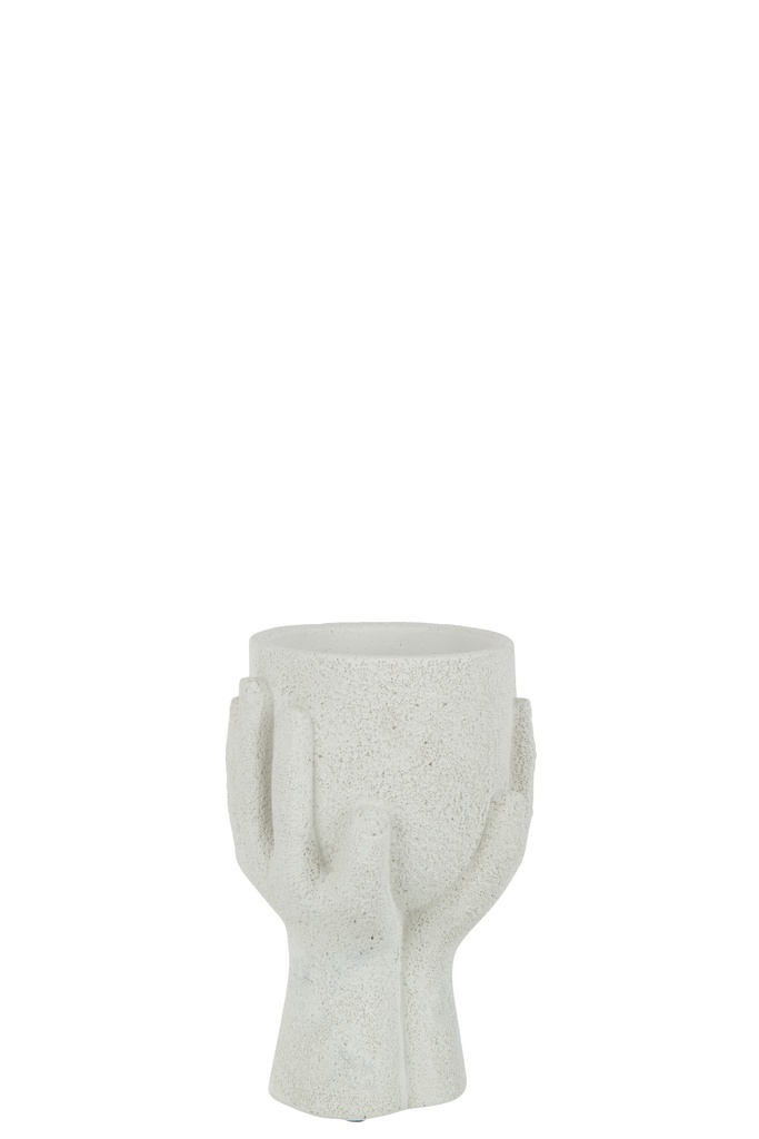 Flowerpot Hands Cement White Small