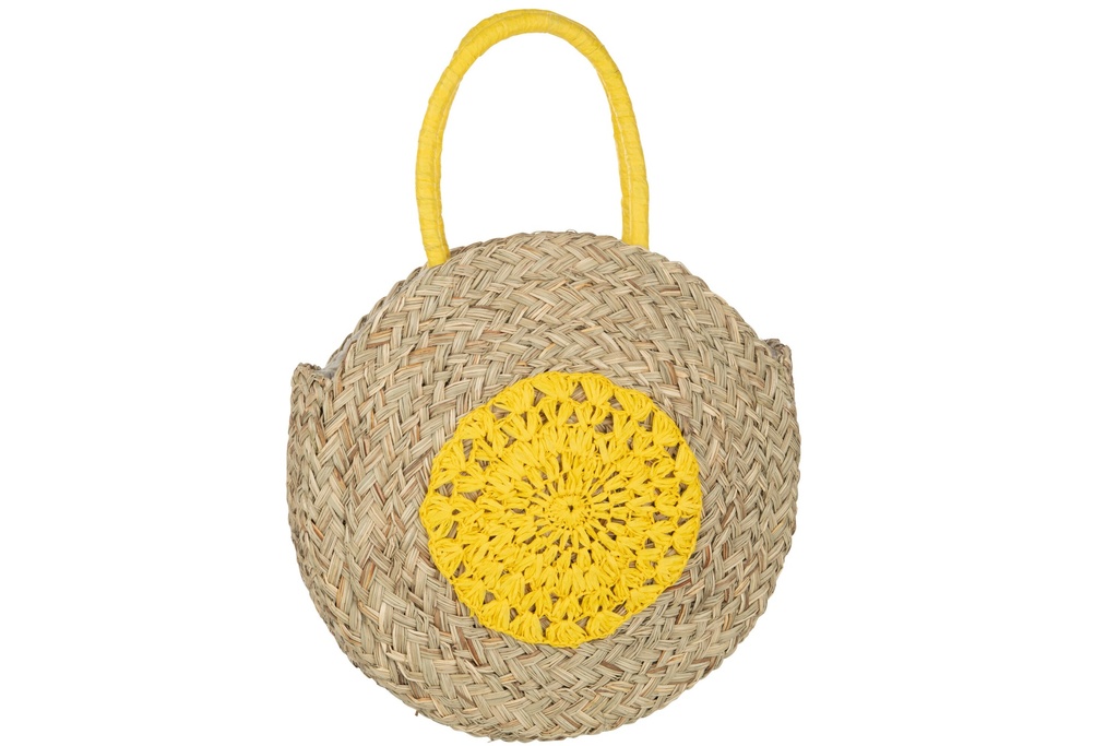 Beach Bag Round Flower Seagrass