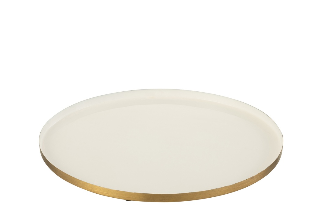 [37170] Tray Round Metal White/Gold