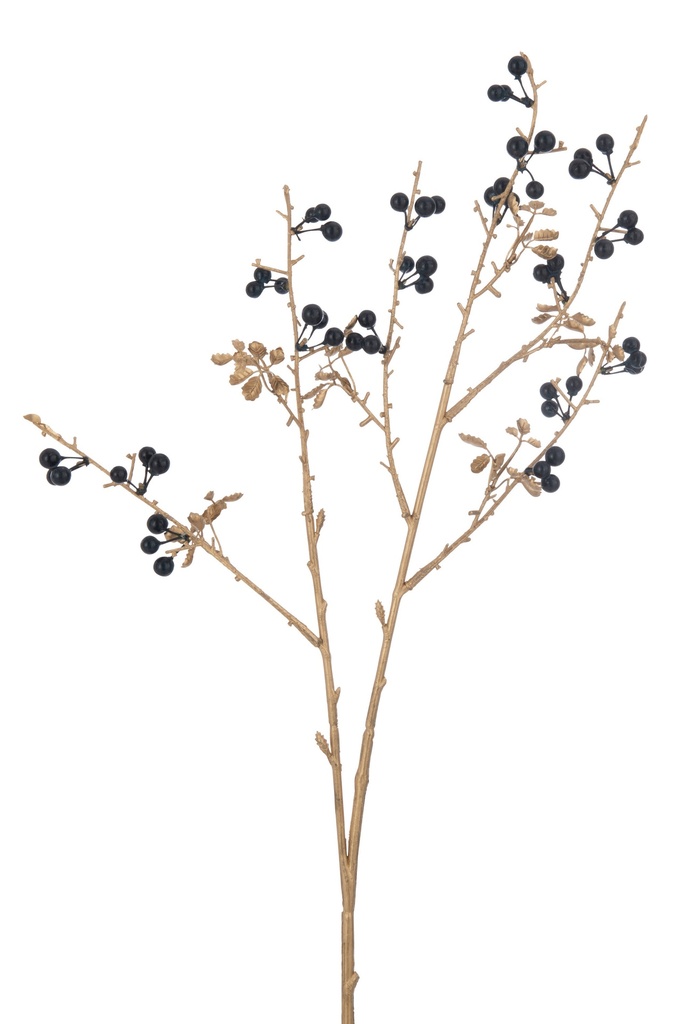 [37615] Branch Berries+Leaves Plastic Dark Blue/Gold