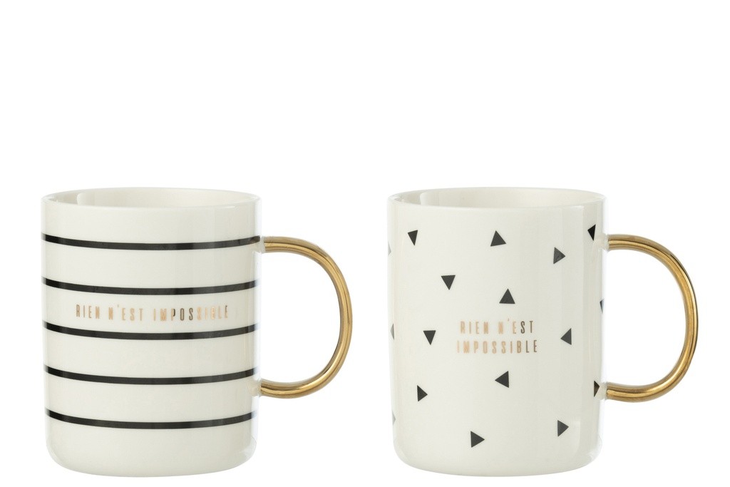 Mug Horizontal Strips/Triangle Ceramic White