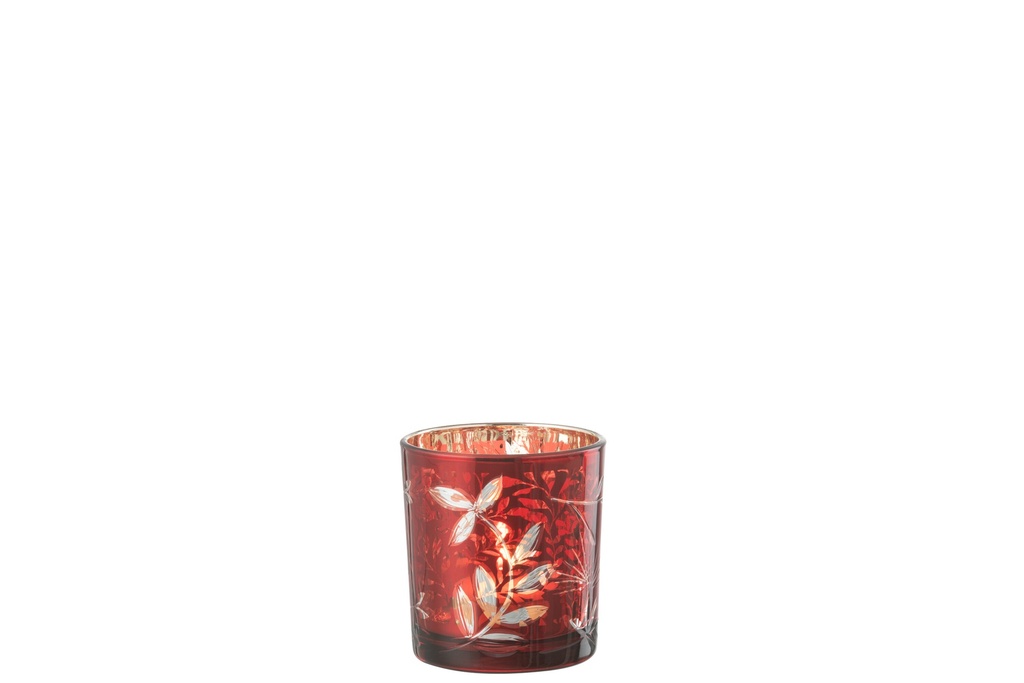 Tealicht Holder Leaves Glass Red/Antique