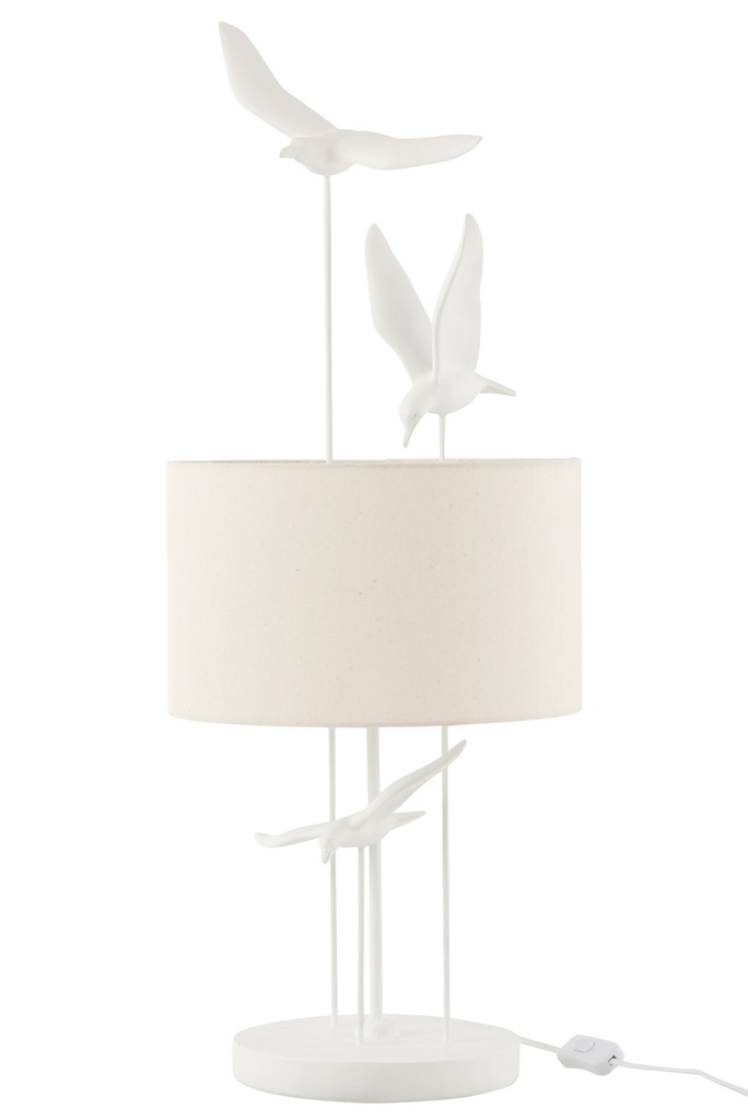 [40311] Lampe de table Oiseaux Poly Blanc/Beige