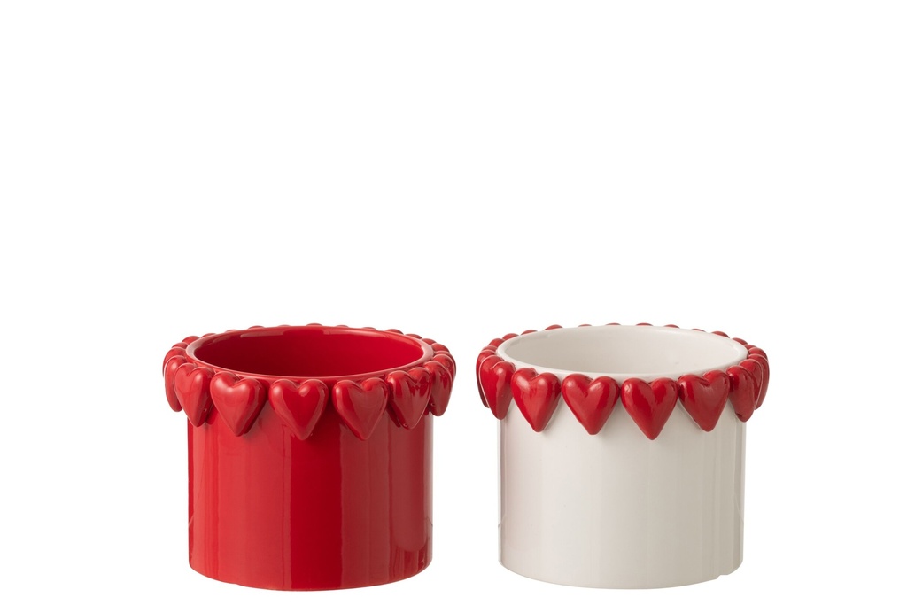 Flowerpot Hearts Ceramic White/Red Assortment