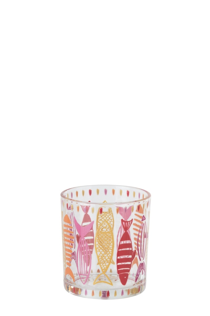 Tealight Holder Fish Glass Pink/Orange