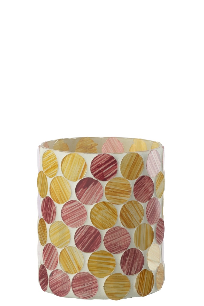 Candle Holder Glass Off-White/Fuchsia Large