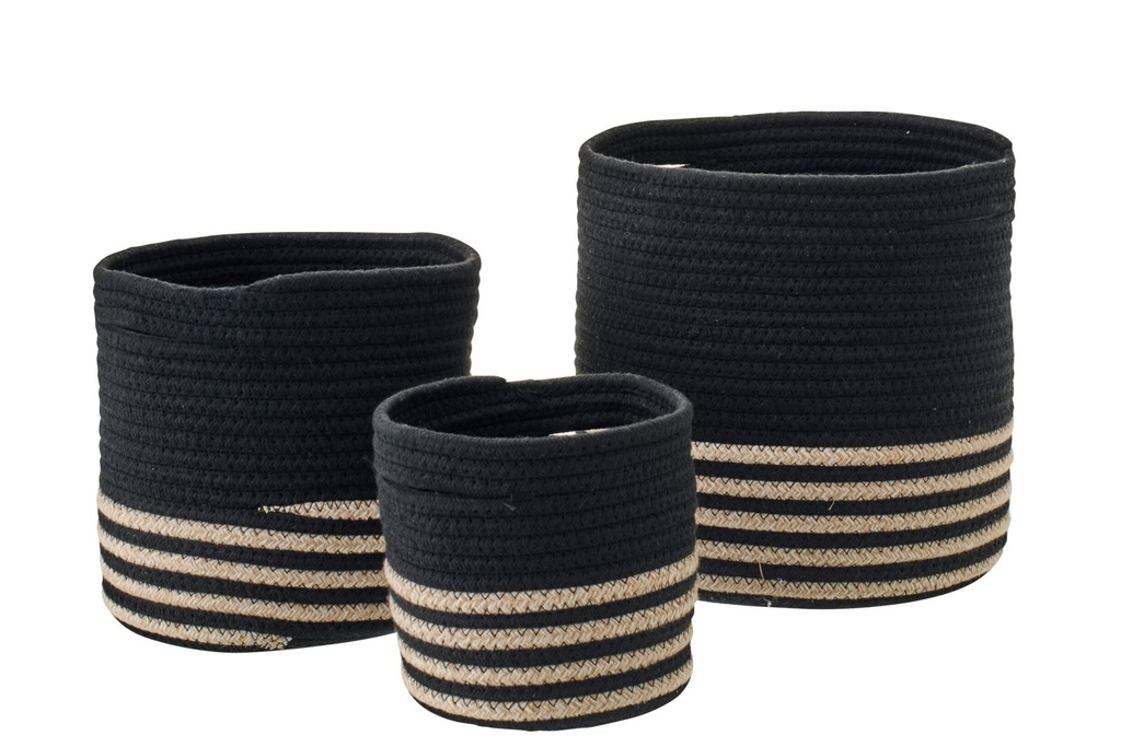 Set Of 3 Basket Striped Polyester