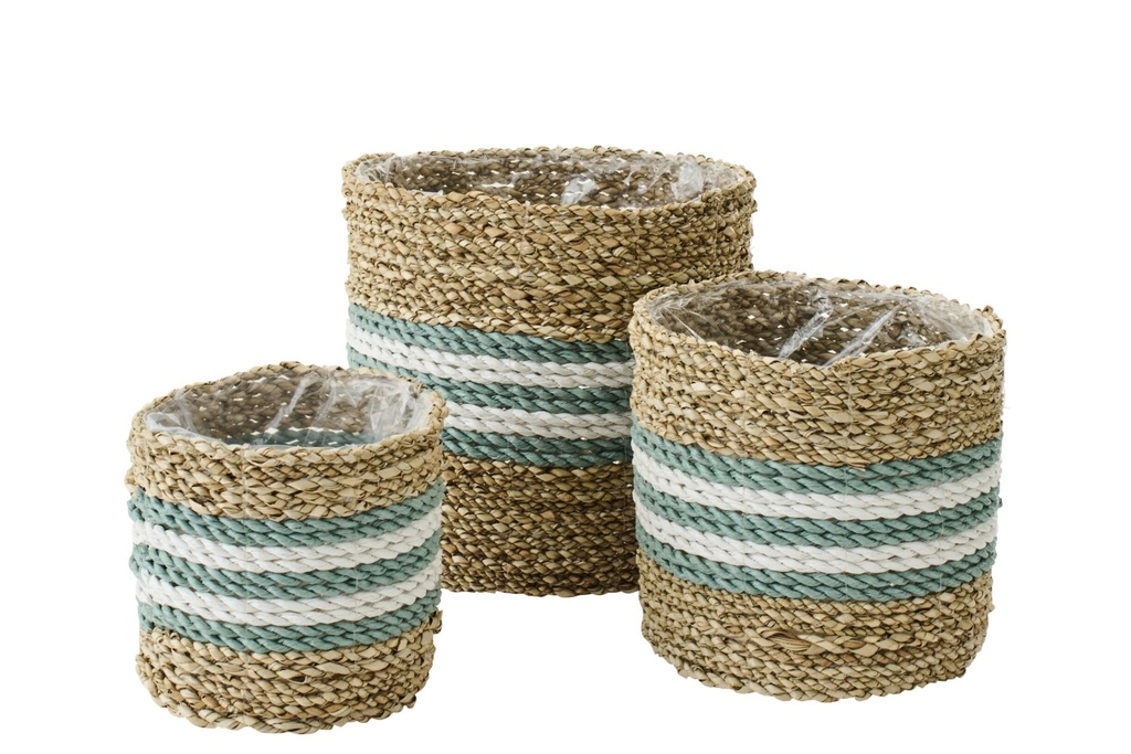 Set Of 3 Flowerpot Striped Seagrass