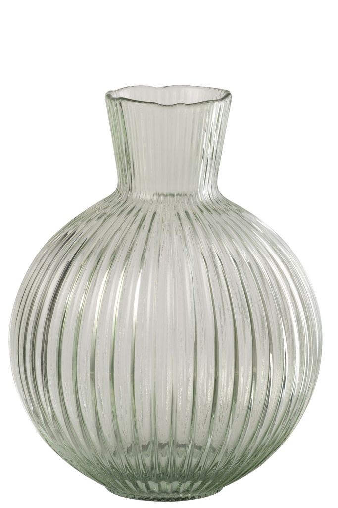 Vase Ball Ribbed Glass Grey-Green