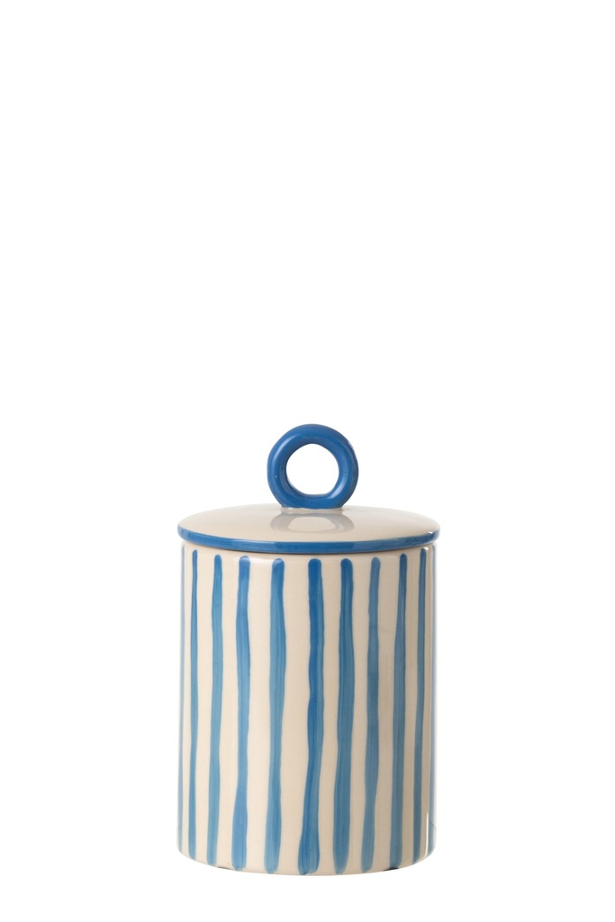 Jar Decorative Striped Ceramic Off-White/Blue