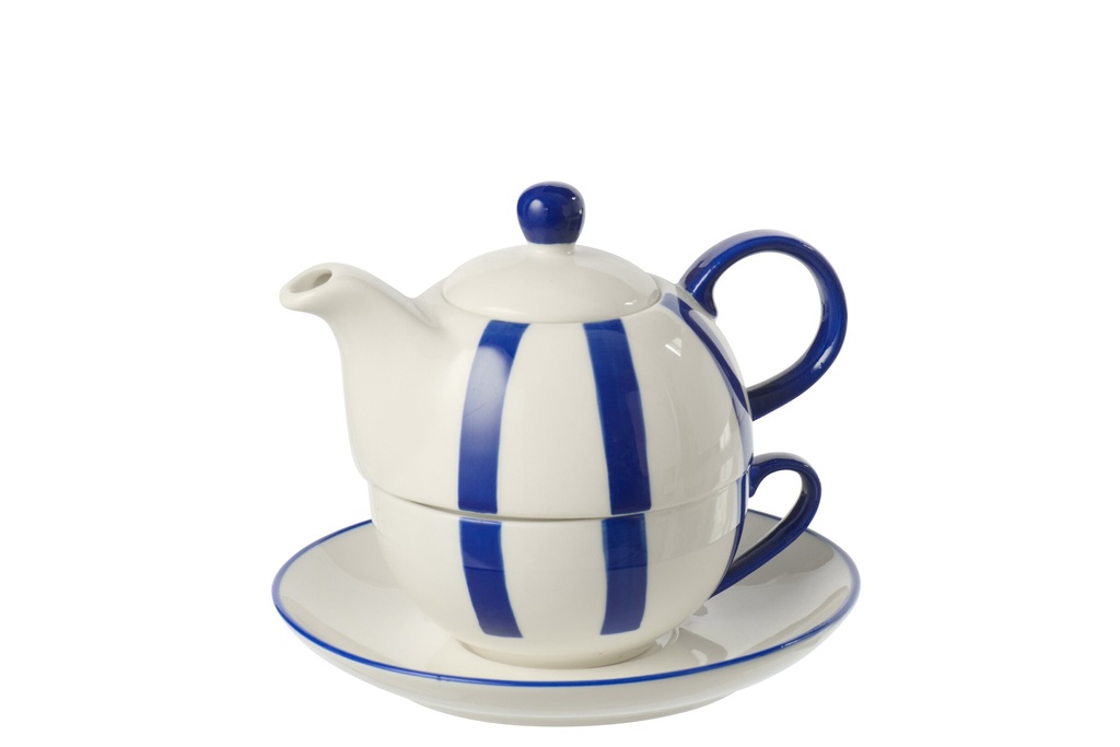 Teapot Striped Porcelain Blue/White