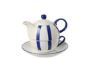Teapot Striped Porcelain Blue/White