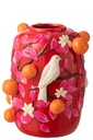 Vase Bird/Oranges Ceramic Pink/Orange Large